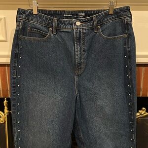 Old Navy Studded Extra High Rise Straight Dark Blue Denim Jeans
